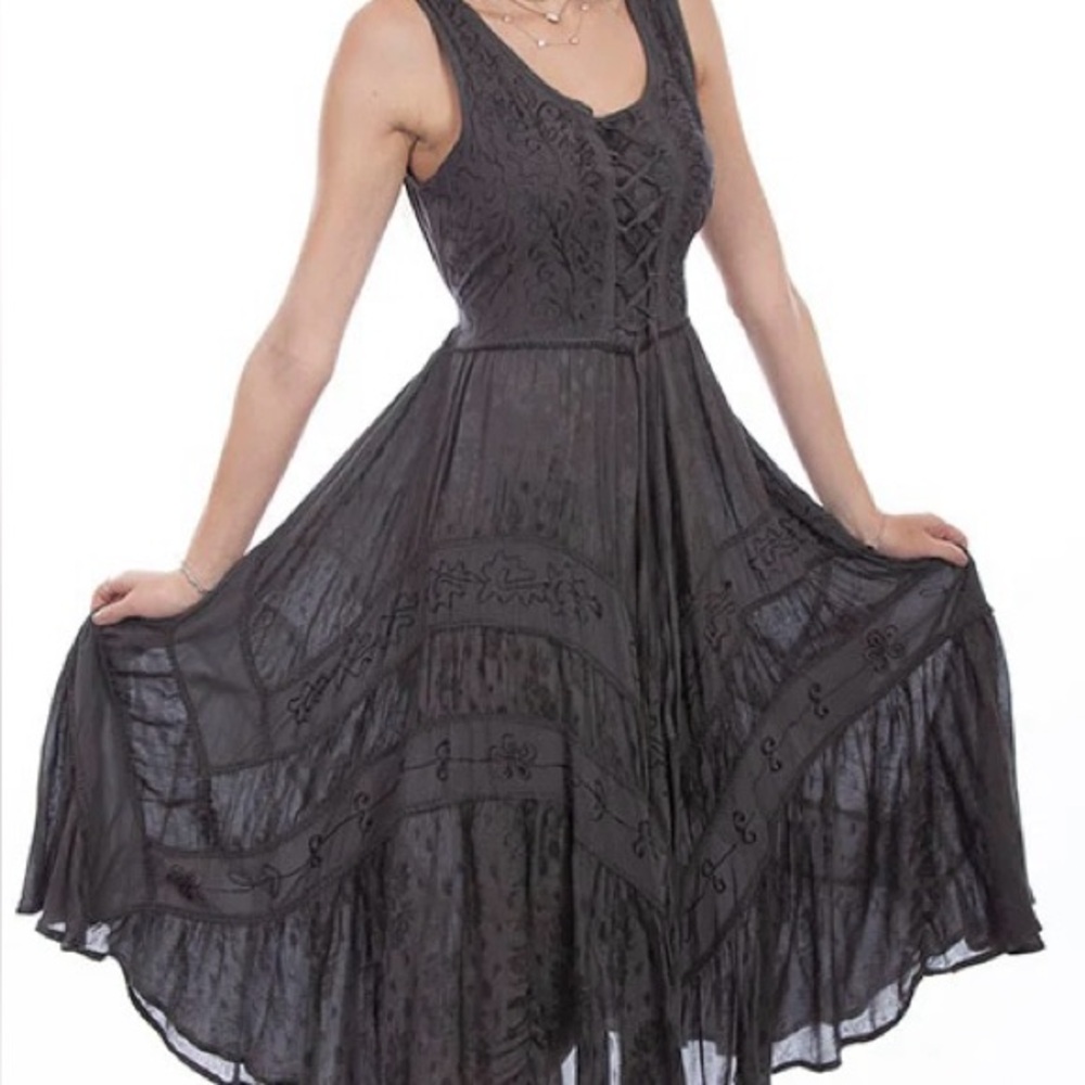 GUNMETAL SCULLY WOMEN'S LACE-UP JACQUARD
MIDI DRESS